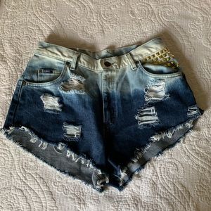 Vintage / Ripped Lee Jean Shorts (Gold Studs)